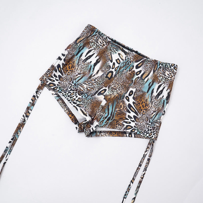 Women Fall Gradient Leopard Print Long-Sleeved Backless Top and Shorts Two-Piece Set 23