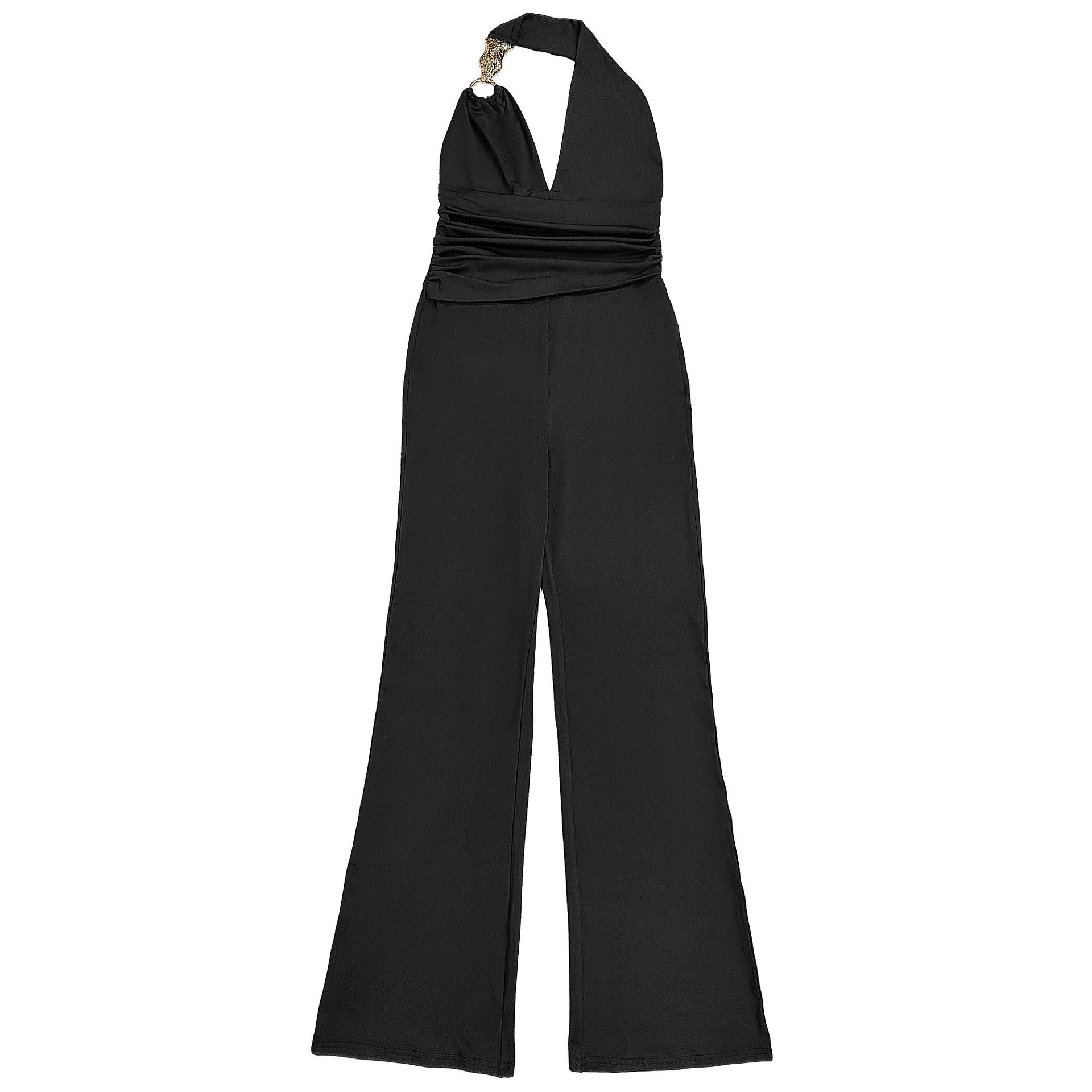 Women  Lace-Up Sexy V Neck Halter Neck Solid Jumpsuit 12