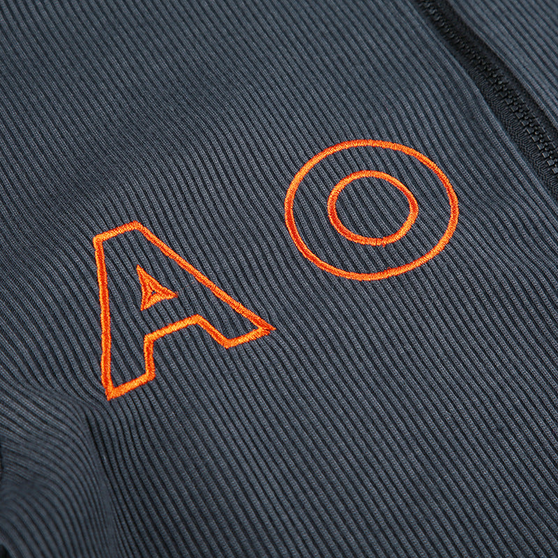 Embroidered Letter Half Turtleneck Crop Zipper Top + High Waist Pleated Skirt Casual Sports Two Piece Set For Women 14