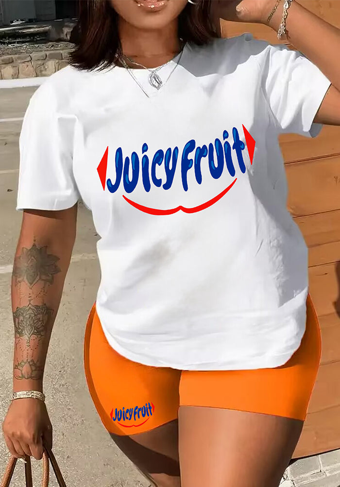 Summer Fashion Women's Letter Printed Short Sleeve Shorts Casual Two Piece Shorts Set