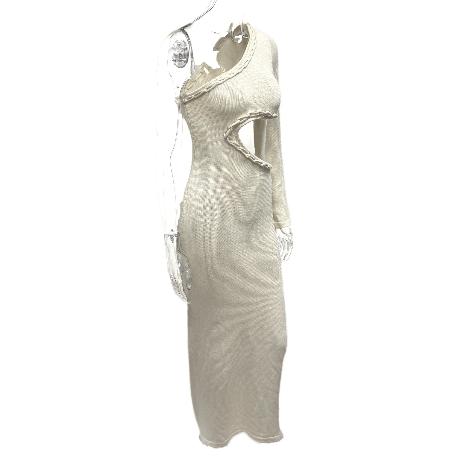 Summer Sexy Open Waist Slit Trendy Single Sleeve Knitted Dress 7