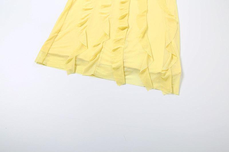 Summer Women's Fashion Sleeveless Low Back Ruffled Deep V-Neck Sexy Long Dress 13