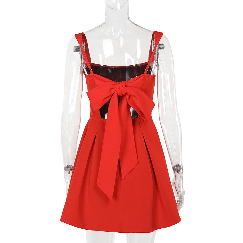 Women Suspender Backless Bow Dress 8