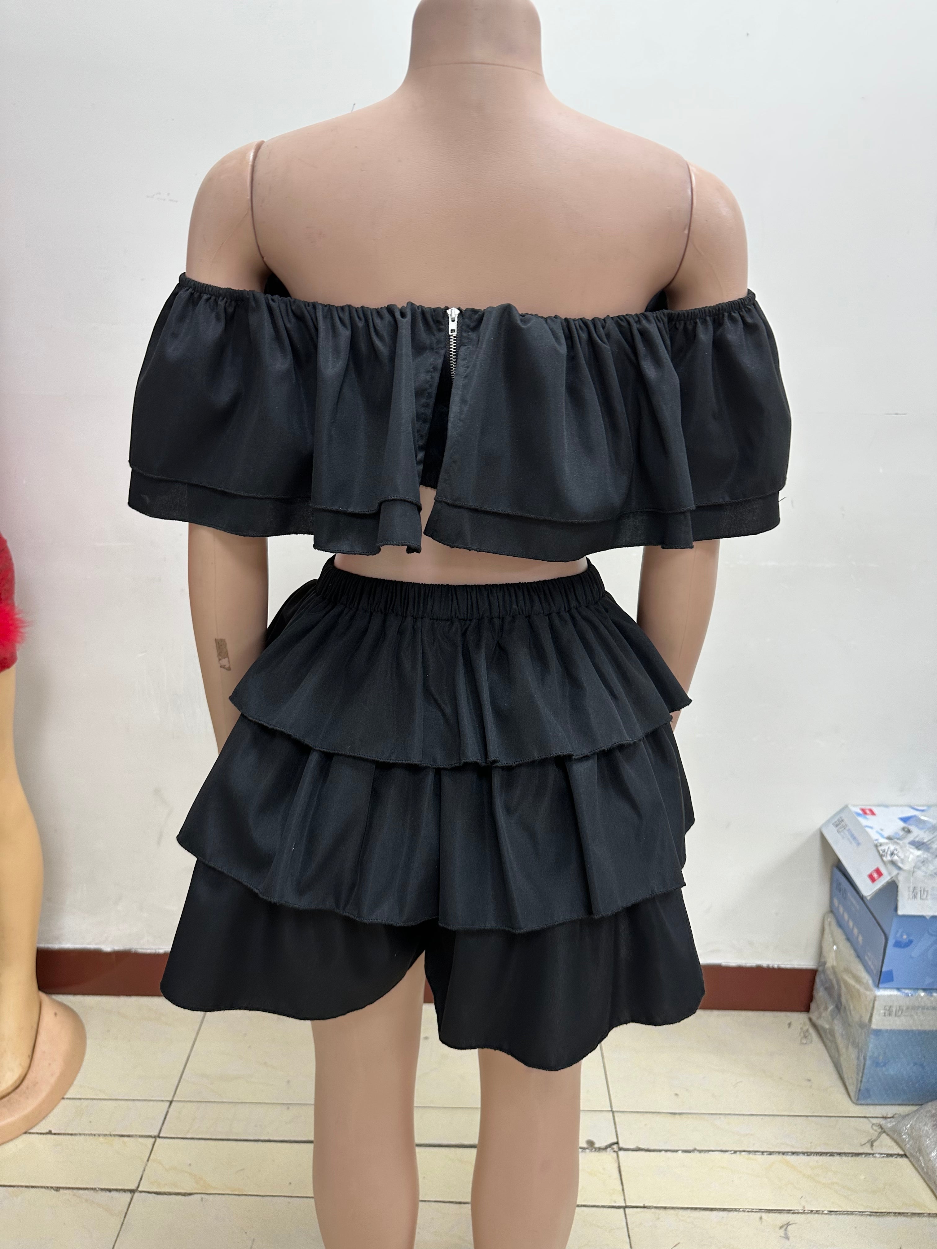 Women Sexy Ruffle Top and Shorts Two-Piece Set 17
