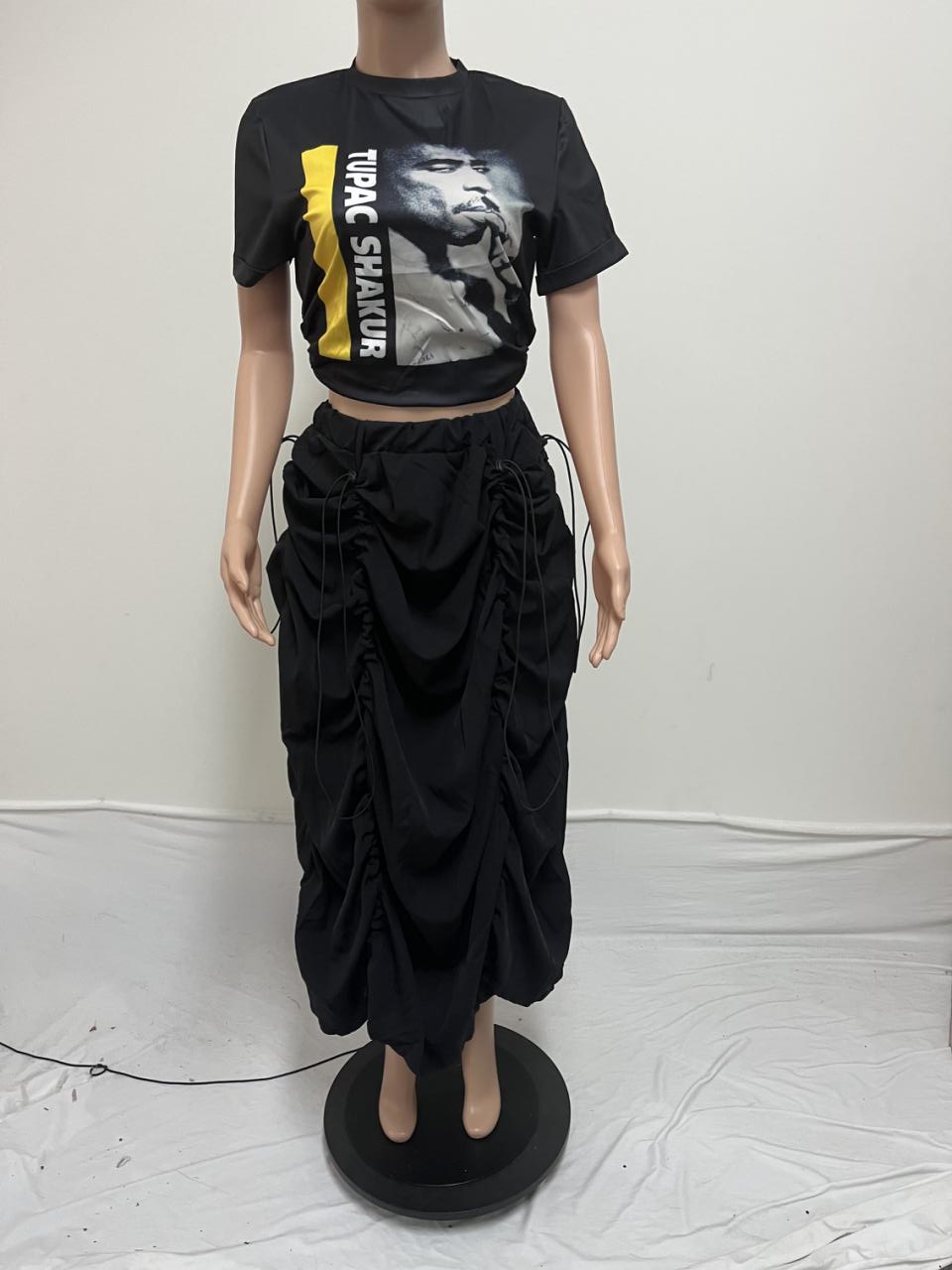 Drawstring Skirt Print T-Shirt Two Piece Set 5