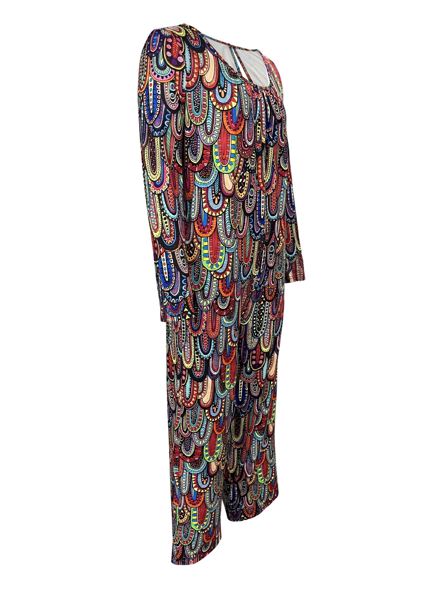 Women Print Casual Round Neck Loose Long Sleeve Jumpsuit 10