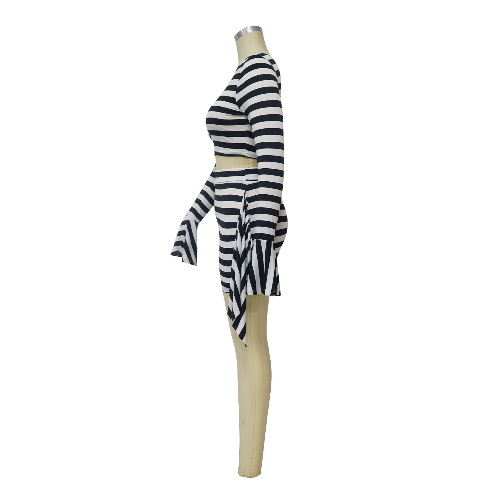 Women Sexy Slash Shoulder Bell Bottom Top and Mini Skirt two-piece set 12