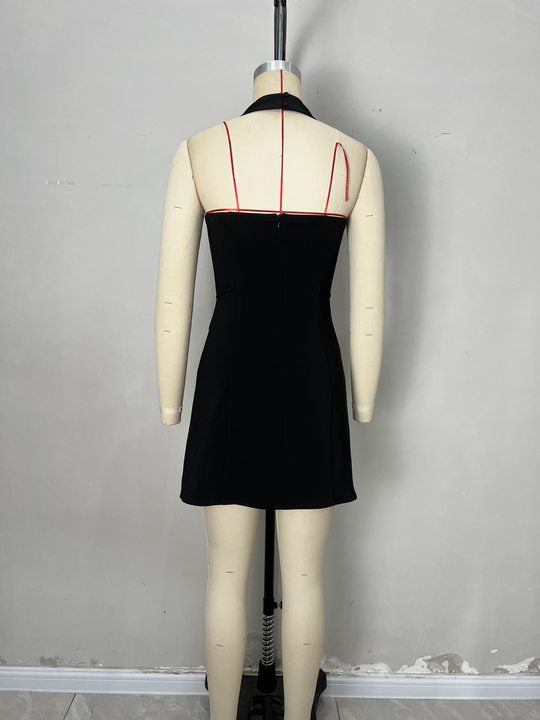 summer black v-neck fashion high waist Slim short dress 7