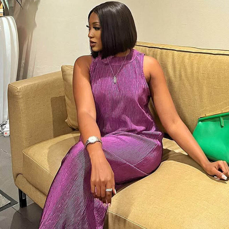 Summer Fashion Sleeveless Top Wide Leg Trousers Two-Piece African Suit Women's Wear 3