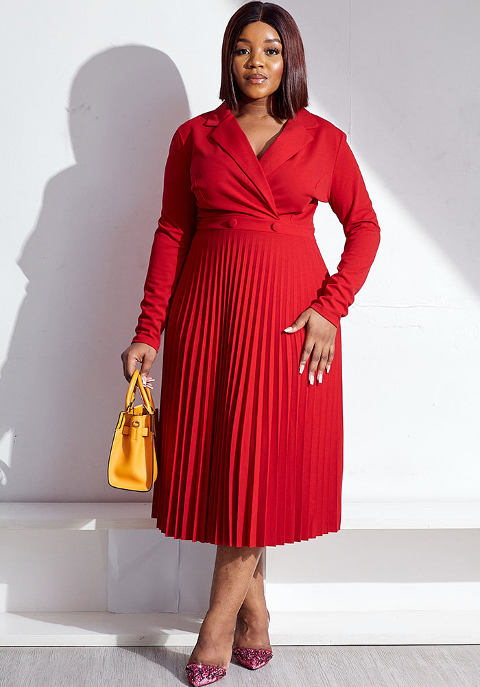 Women Solid Casual Pleated Shirt Dress