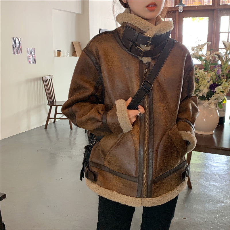 Lamb wool coat women's autumn and winter loose fur leather jacket 5