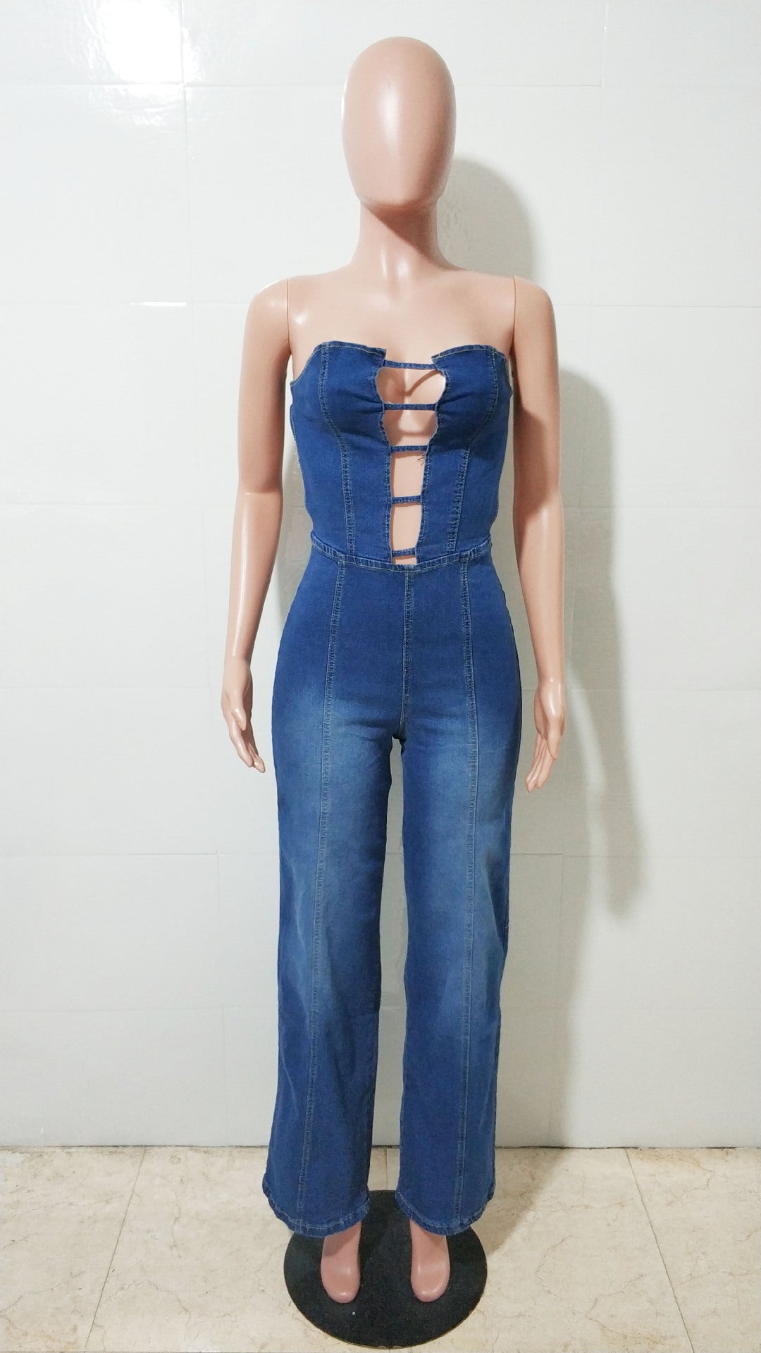 Women  Strapless Backless Denim Jumpsuits 5