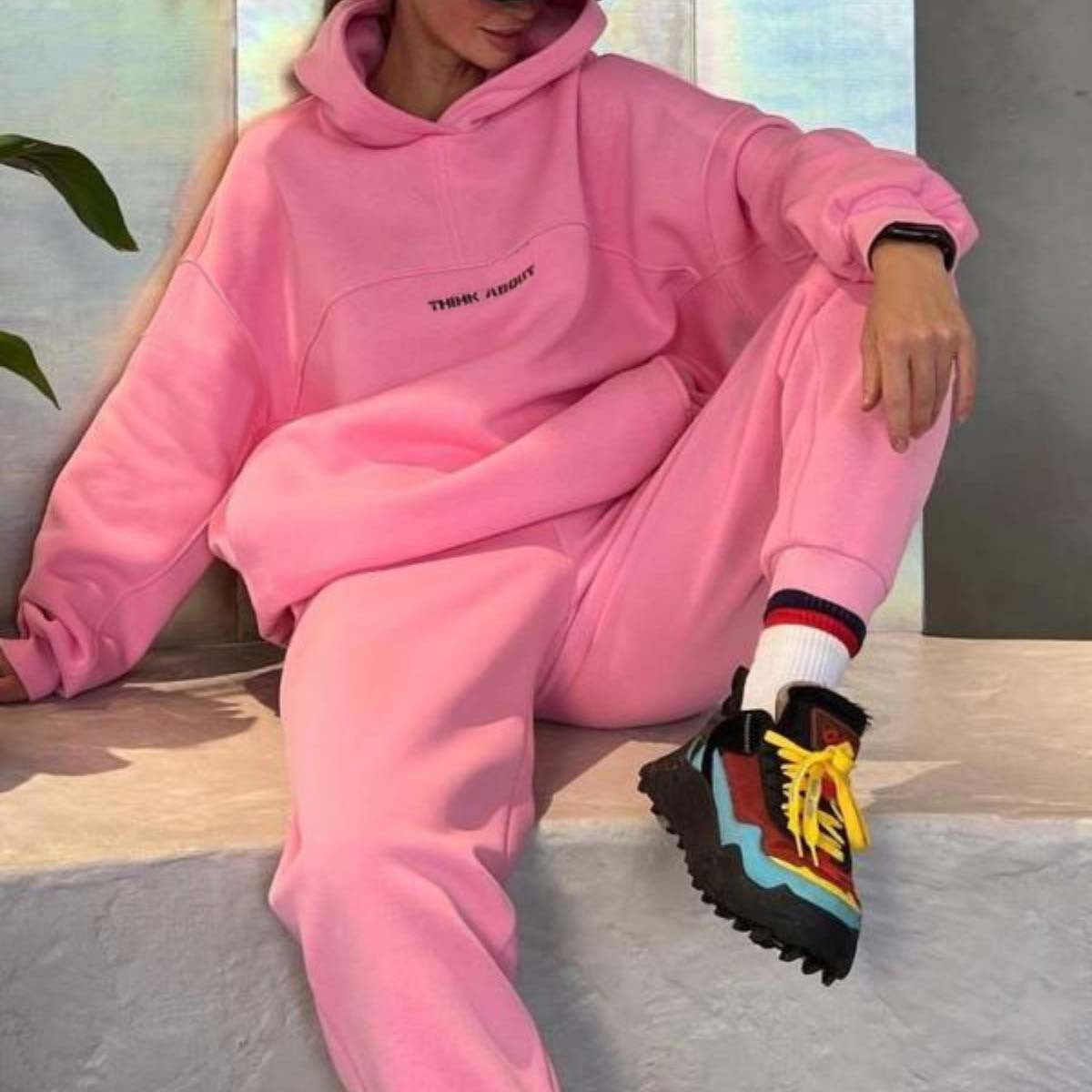 Spring Autumn Women's Fashion Hooded Print Hoodies Pants Sports Casual Tracksuit