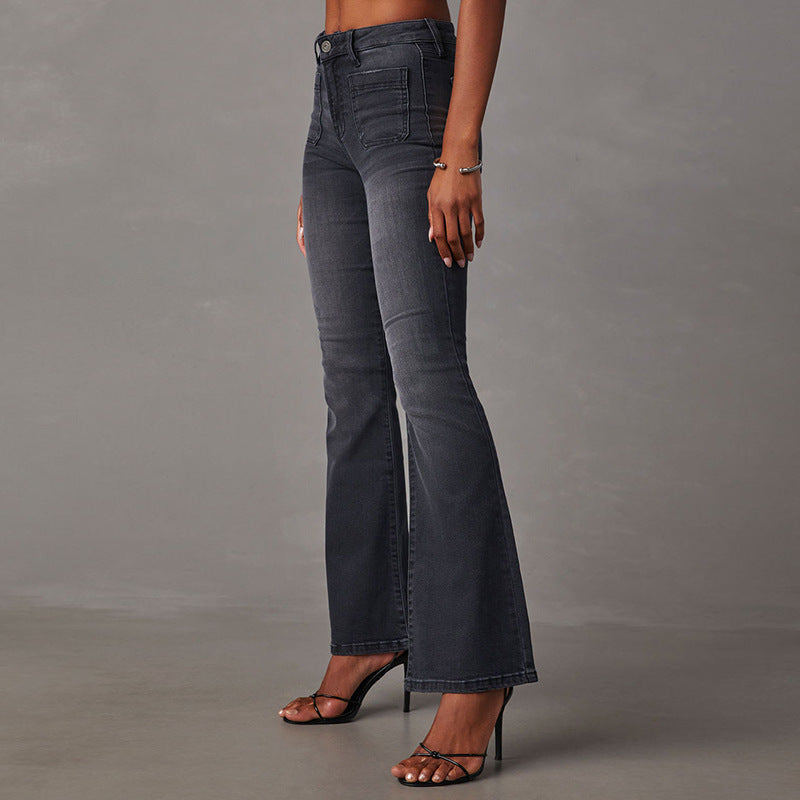 High Waist Slim Fit Stretch Micro Bell Bottom Women's Denim Pants 4
