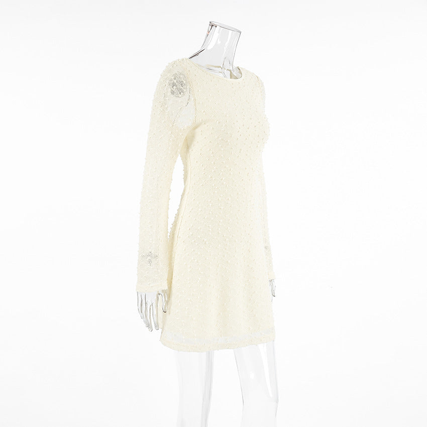 Sexy Slim Round Neck Lace Jacquard Spring Fashion Short Dress 9