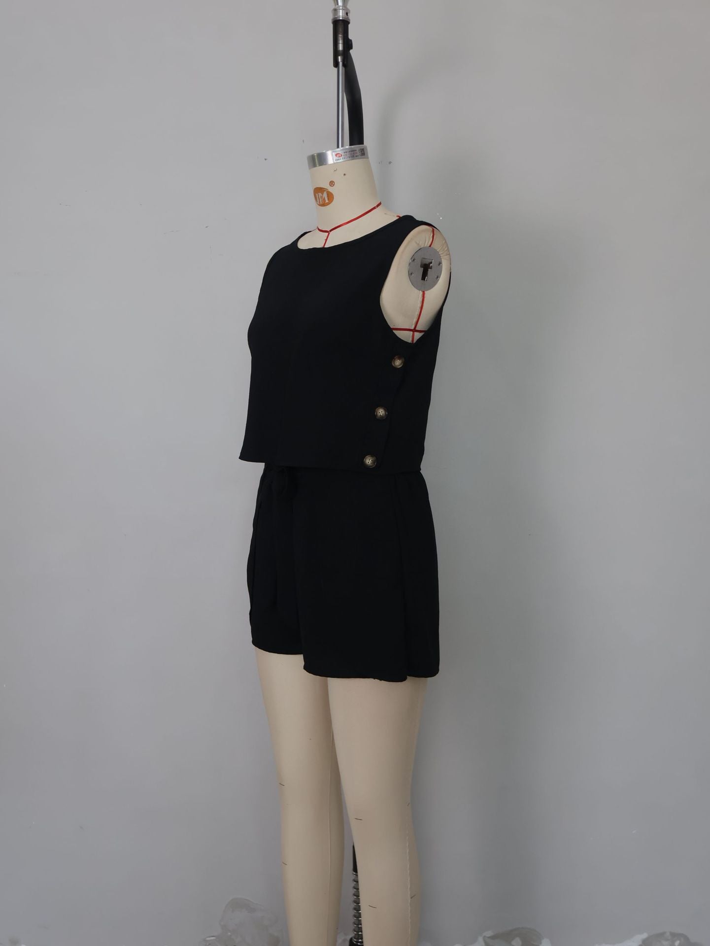 Women Solid button lotus leaf Lace-Up bow sleeveless top and shorts two-piece set 13