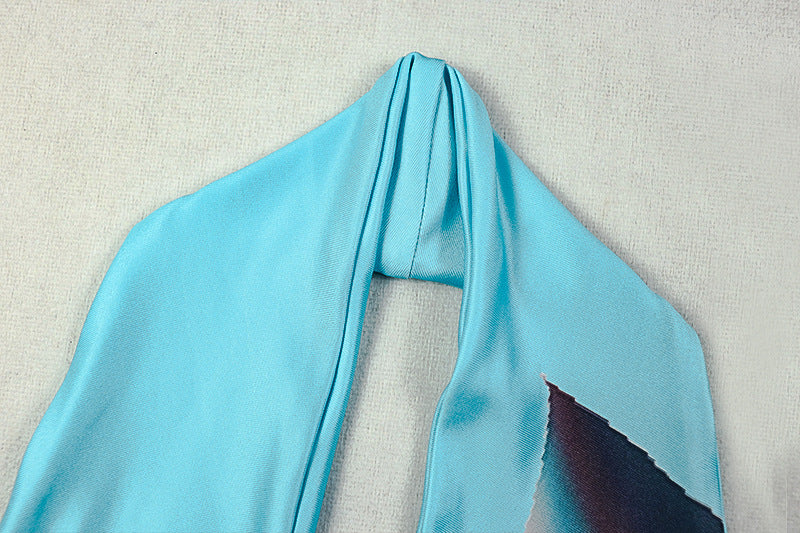 Fashion Printed Casual Ruched Halter Neck Draped Low-Back Long Dress 8