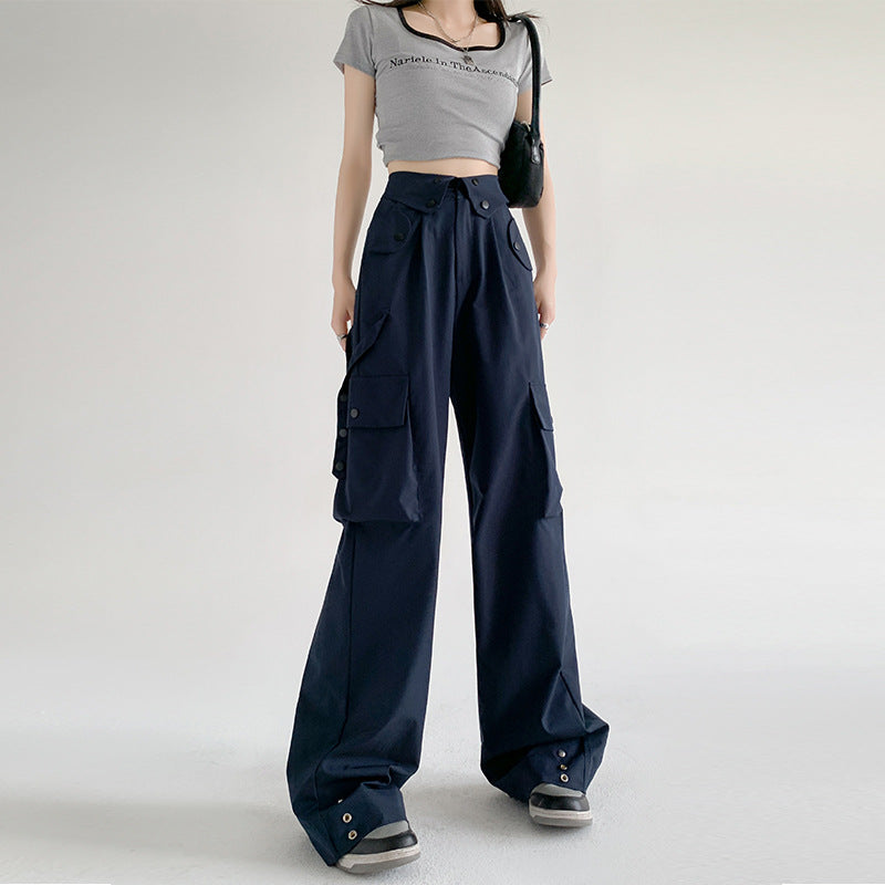 American Cargo Pants Spring And Autumn Retro Loose Straight Casual Wide Leg Pants High Waist Slim Fit Sports Pants 14