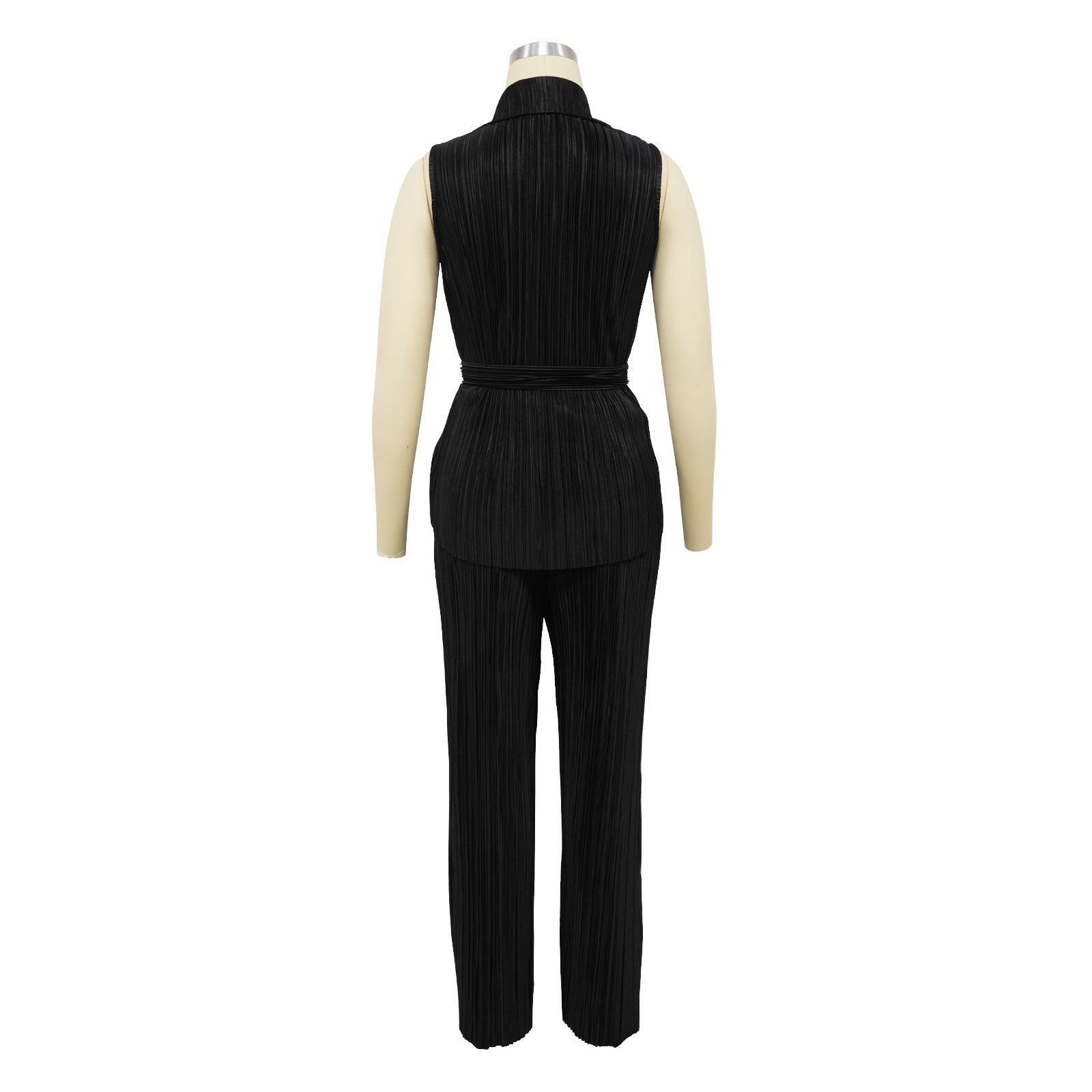 Fashionable Women's Sleeveless Pleated Casual Two Piece Pants Set 10