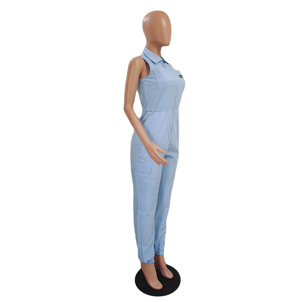 Women's Sleeveless Cargo Bodysuit Simple Casual Slim Fit Jumpsuit 11