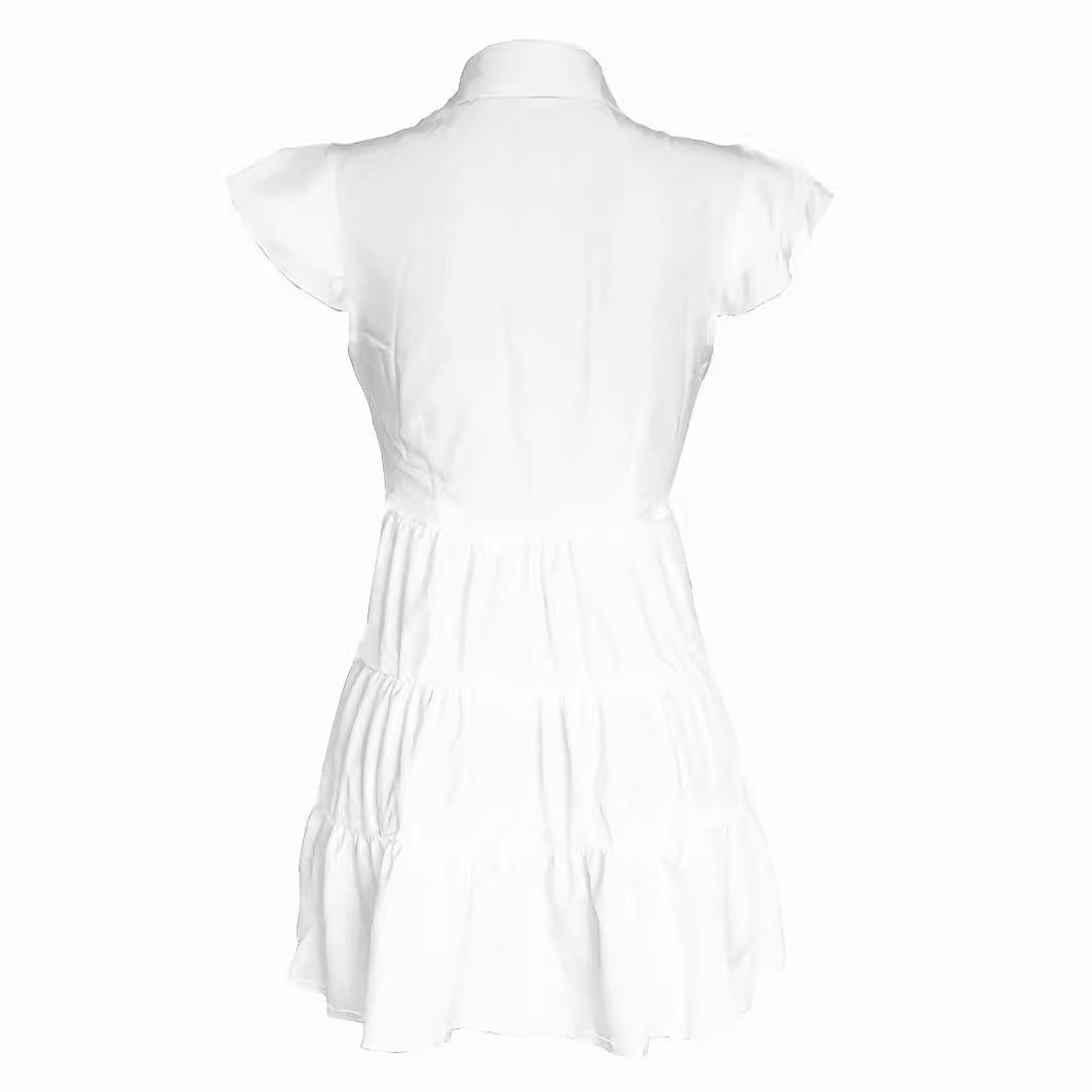 Summer Women's Fashion Short Sleeve Solid Color Plus Size Shirt Dress 4