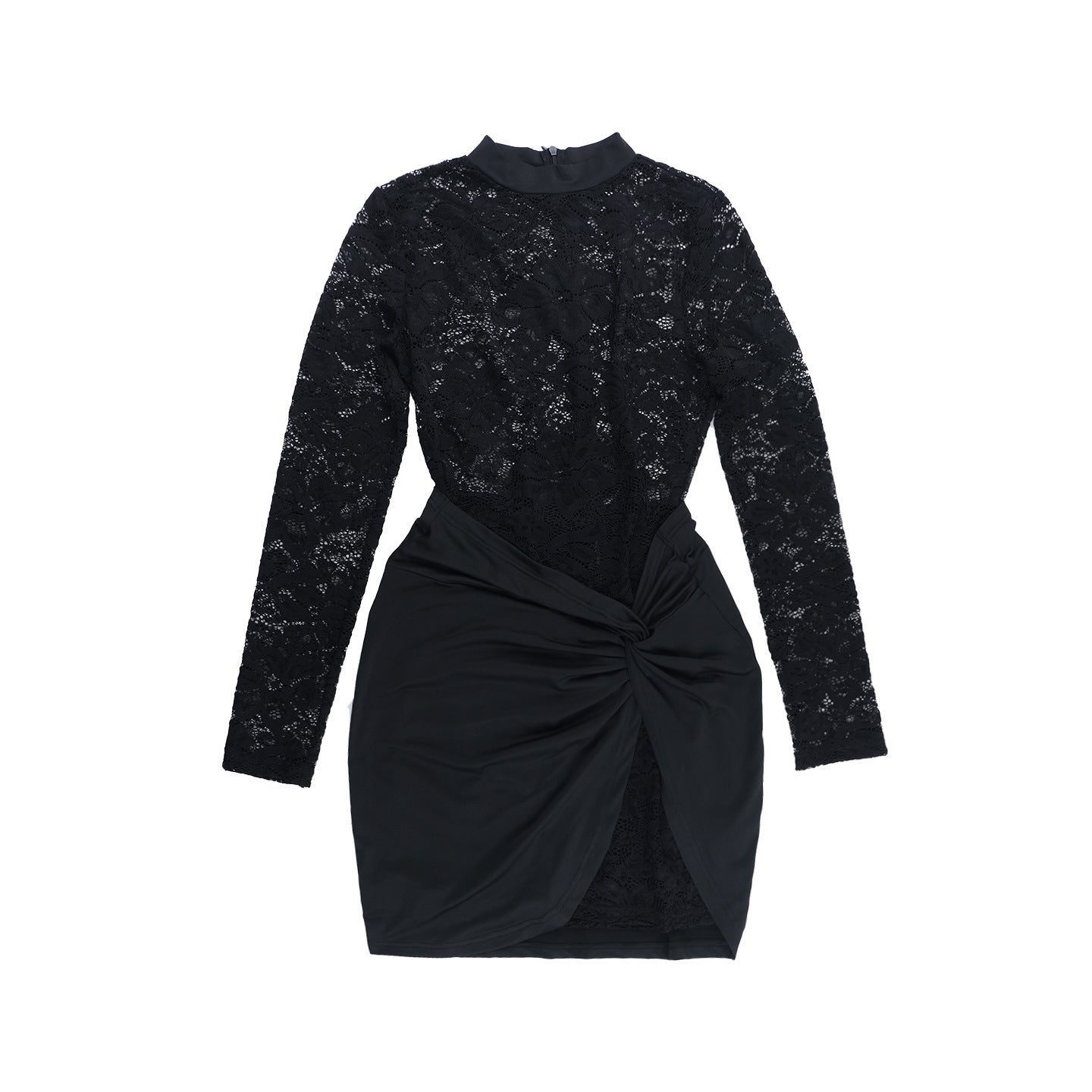 Women Fall Sexy See-Through Cutout Round Neck Long-Sleeved Bodycon Dress 12