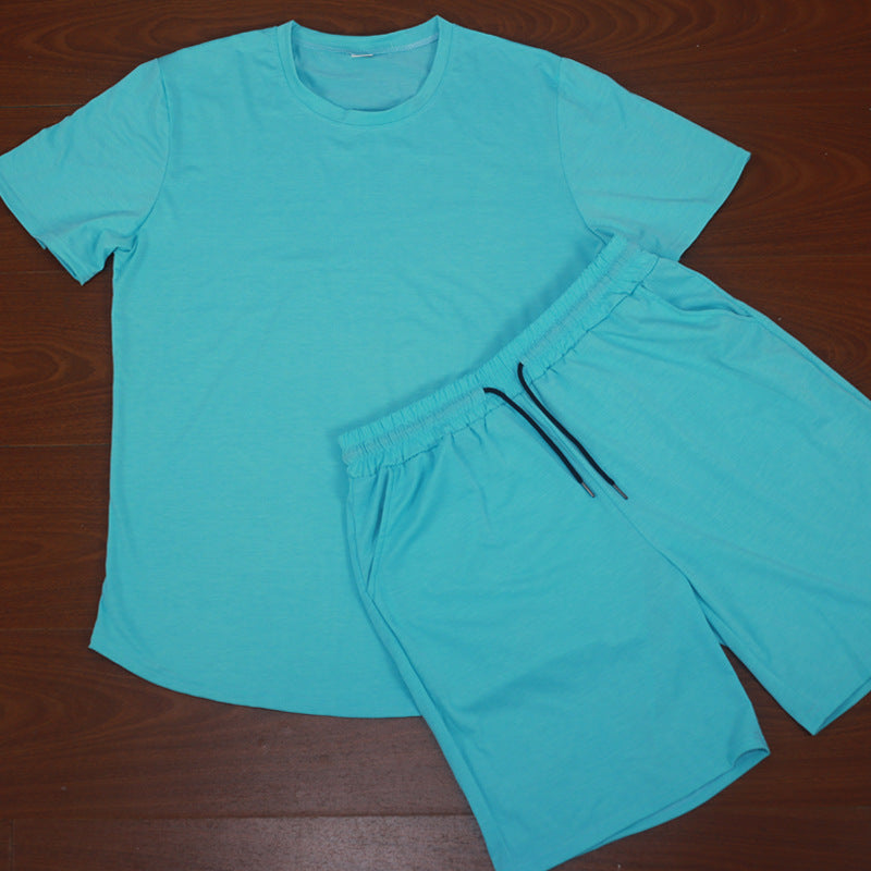 Summer Men'S Solid Color Short-Sleeved T-Shirt Shorts Sports Two Piece Suit 41