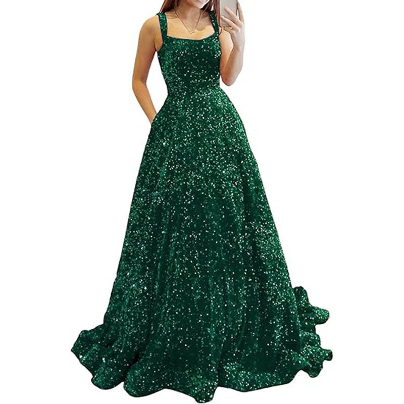 Luxury Sequin Prom Dress Side Slit Glitter Long A Line Formal Party Evening Dress(process time 3-7days) 12
