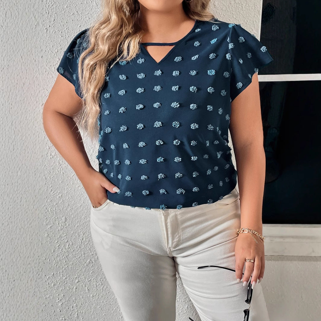 Plus Size Women's Shirt Blue Half-Sleeved Loose Top 4