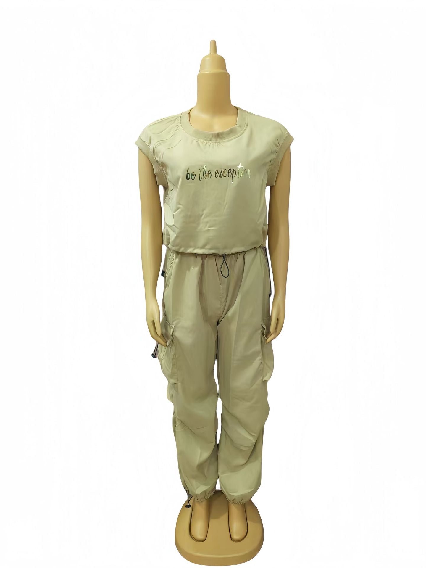 Women Round Neck Short Sleeve Top and Pants Casual Two-piece Set 5