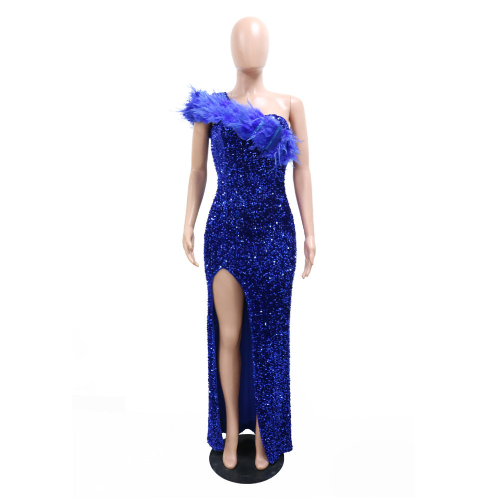 Fashionable Evening Dress Formal Party Sequined High Slit Long Dress for Women 10