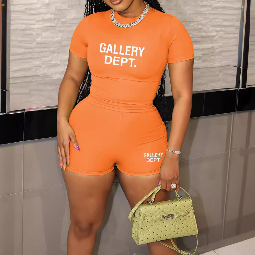 Women candy color Casual short-sleeved top and shorts two-piece set