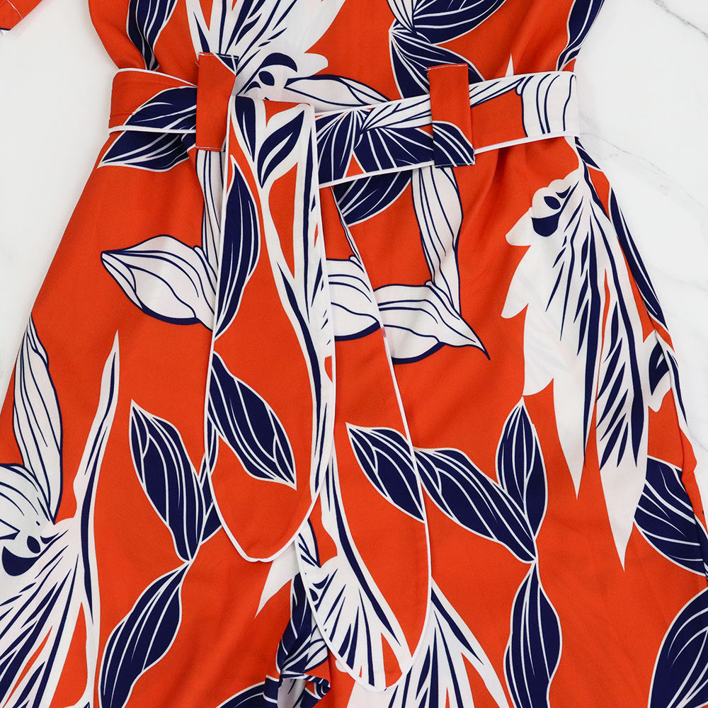 Women Printed Patchwork Irregular Short Sleeve Tie Jumpsuit 14