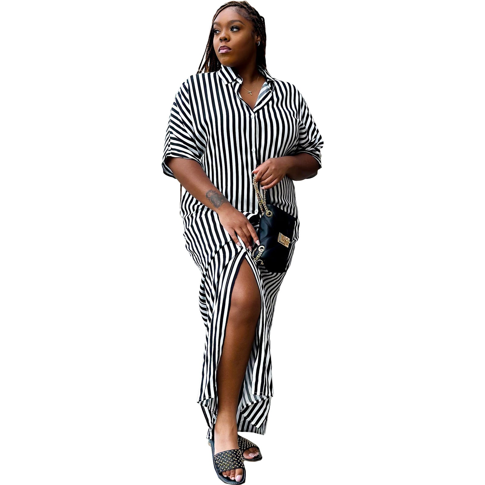 Womens Striped Shirt Long Casual Dress 7