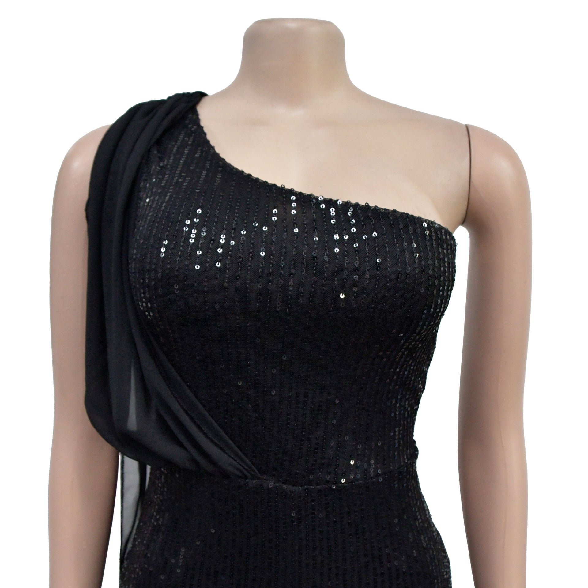 Women Solid Sleeveless One Shoulder Sequin Jumpsuit 19