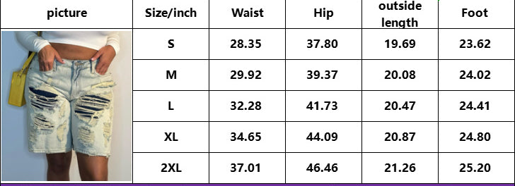 Women street fashion washed Ripped Patchwork Denim three-quarter pants 8