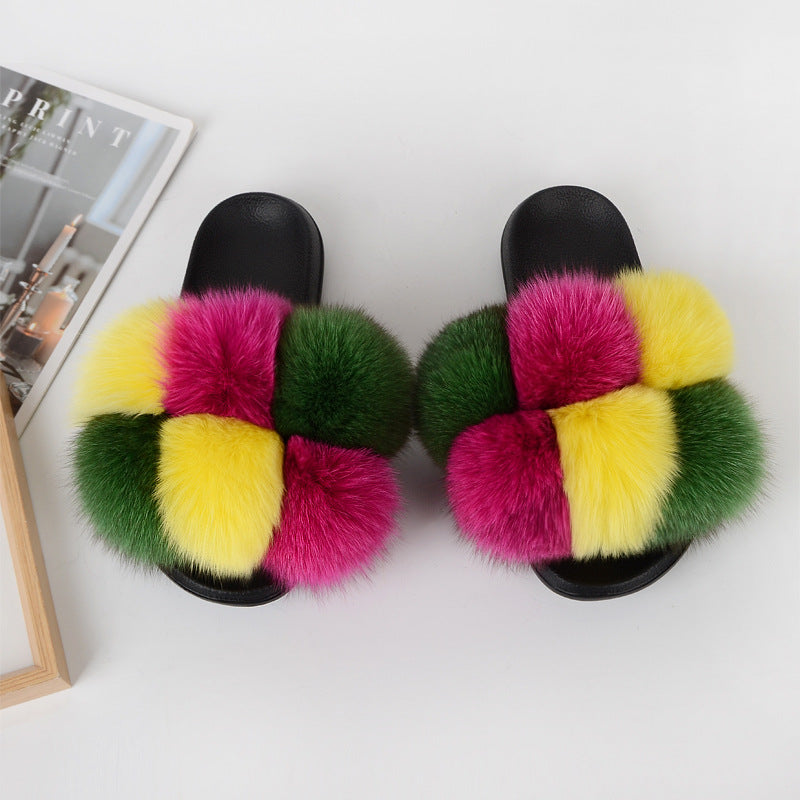 Women Multi-Color Furry Slippers 10