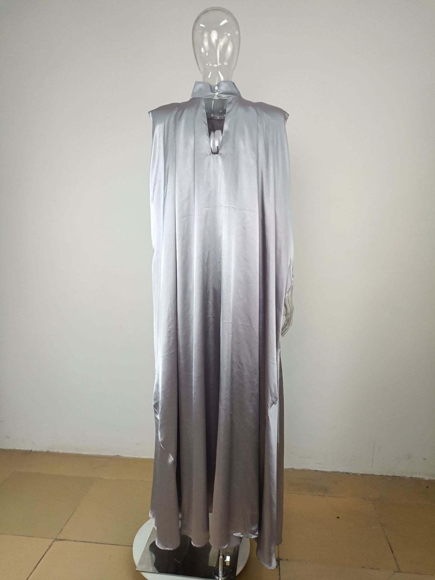 Dubai Muslim Women'S High Neck Loose Swing Robe Satin Dress Women'S Abaya 44