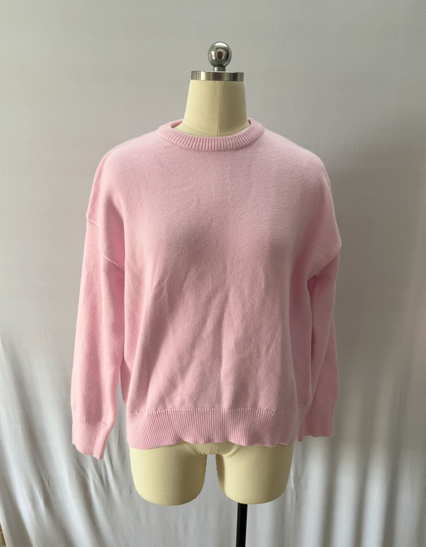 Women Loose-Cut Winter Pink Round Neck Casual Sweater 7