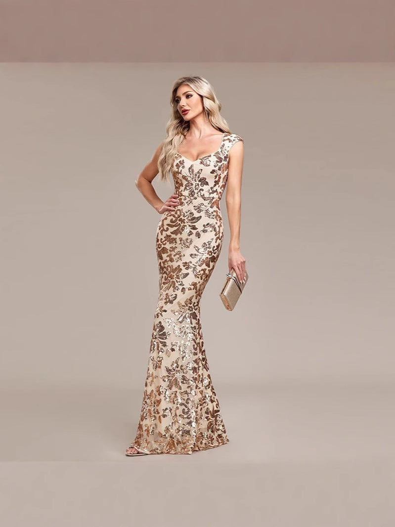 Fashion Sexy Sleeveless Low Back Party Gown