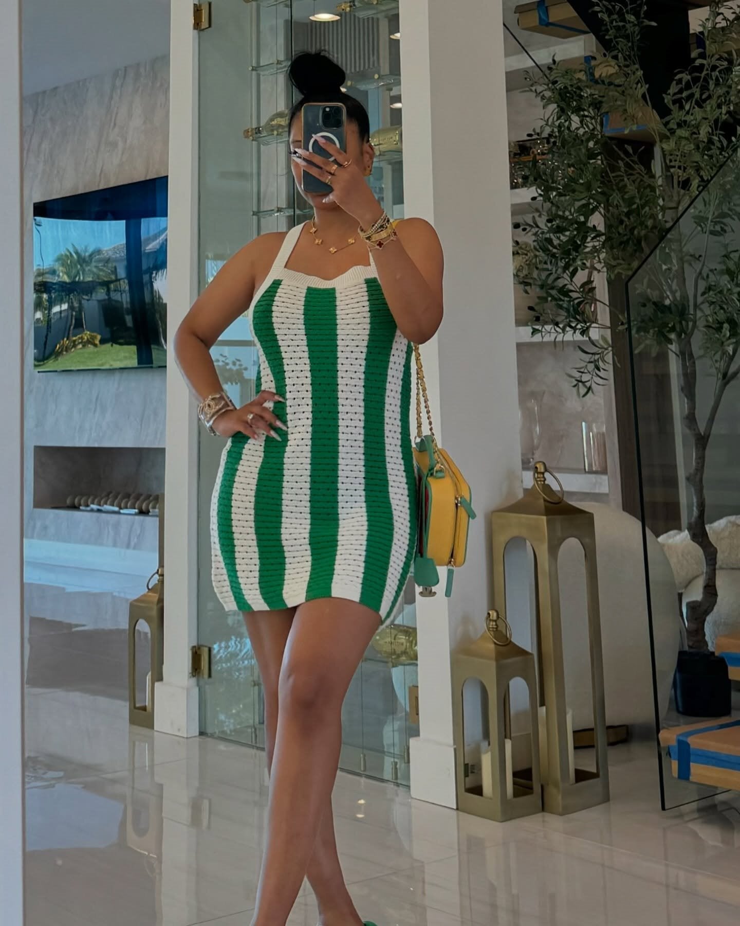 Women Spring Summer Striped Hollow Knitting Strap Dress 3