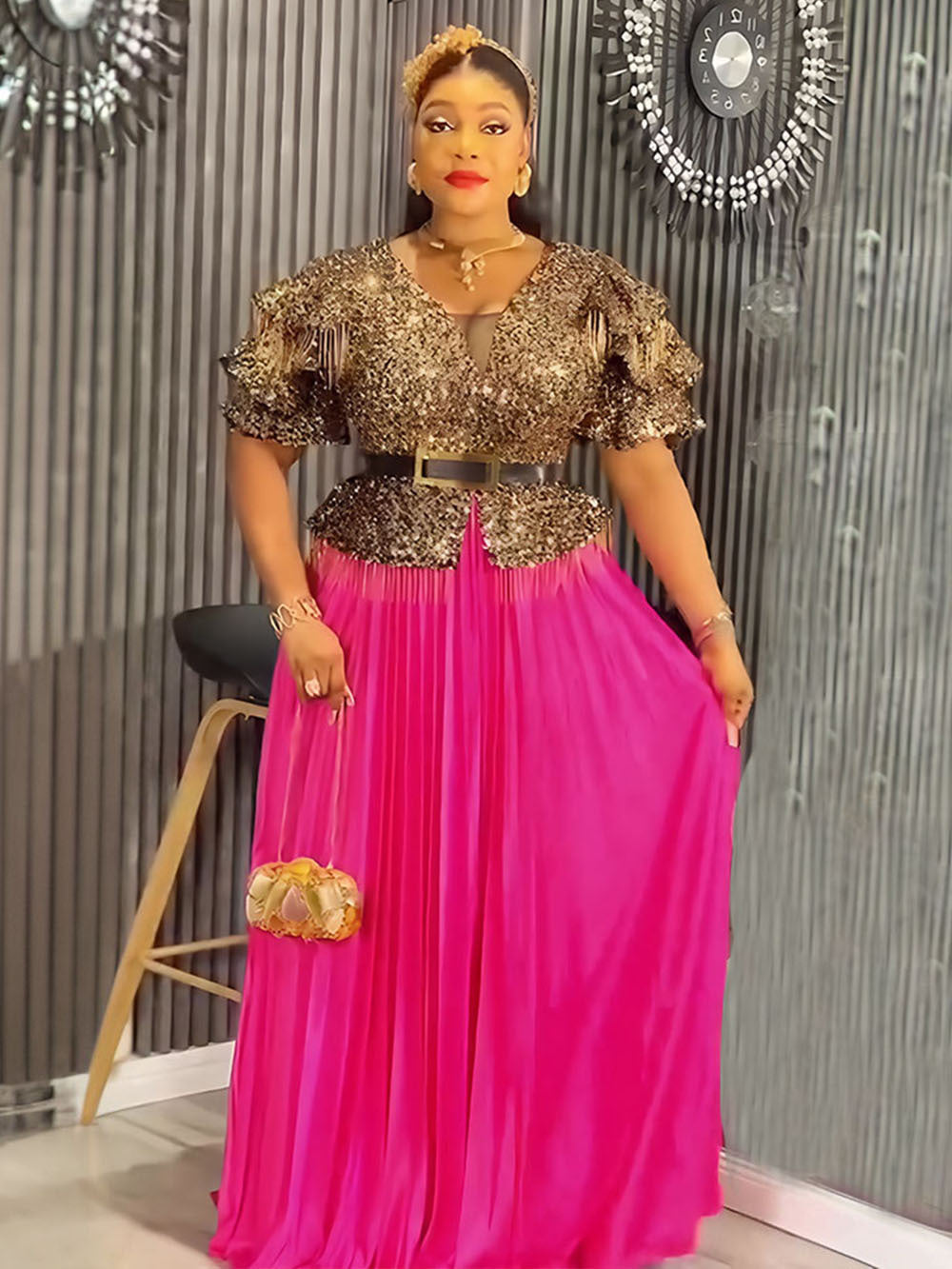 Plus-size African Women elegant sequin dress Dresses 6