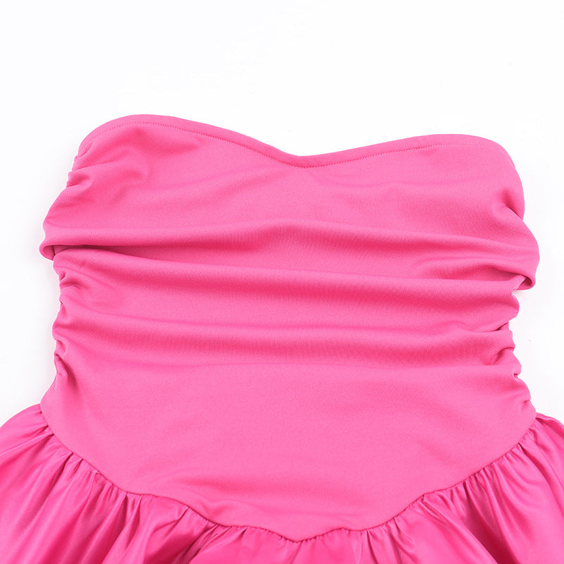 Autumn Fashion Women's Chic Slim Patchwork Satin Strapless A-Line Dress 8