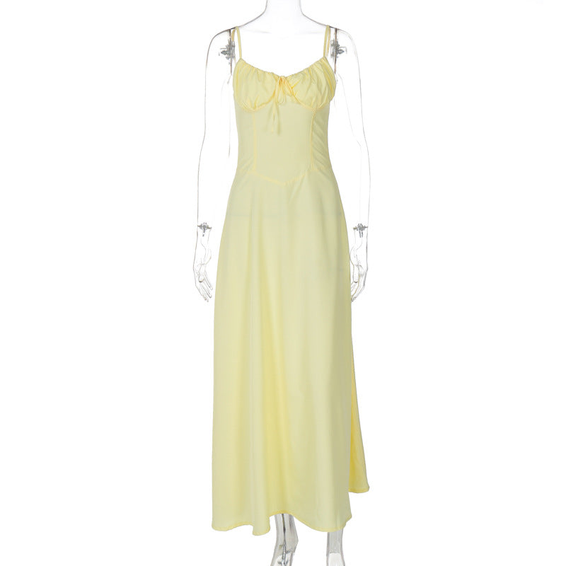 Women's Summer Sexy Strap Pleated Slim Waist Casual Long Dress 10