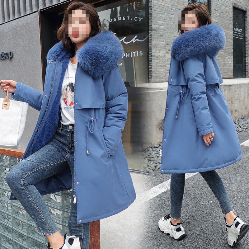Women Winter Padding Fur Collar Loose Sherpa Parka Coat 5