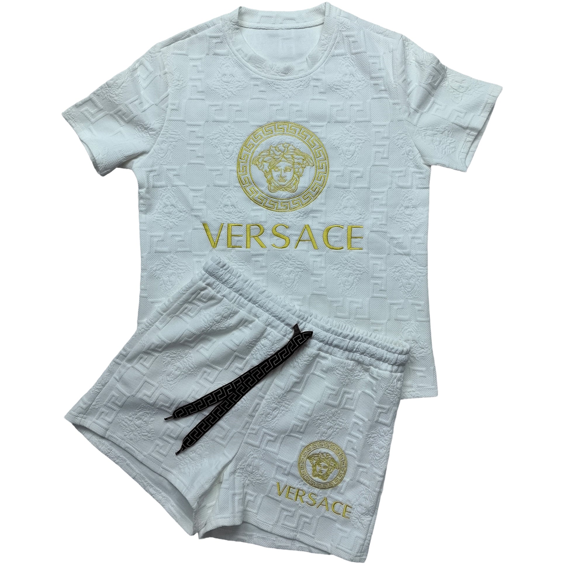 Women summer trendy embroidered + embossed short sleeve Top and shorts two-piece set 5