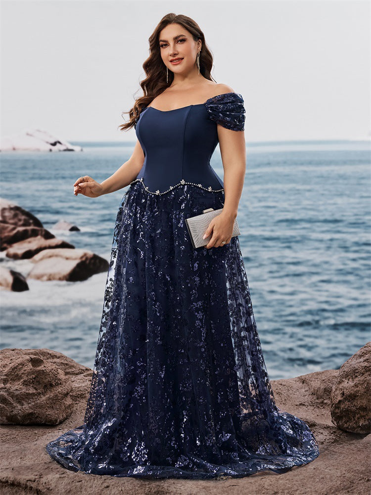 Plus Size Women's Elegant Sequin Patchwork False Two-Piece Mother of the Bride Dress 6