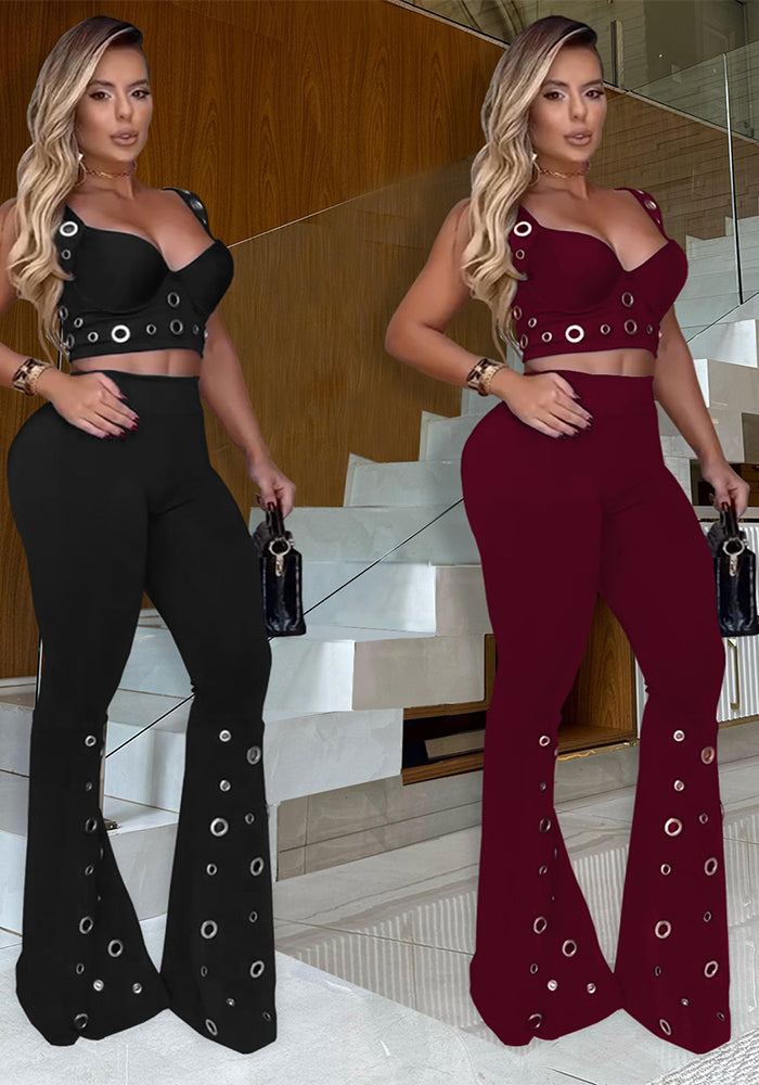 Women Sexy Top and Wide-Leg Pants Two-Piece Set