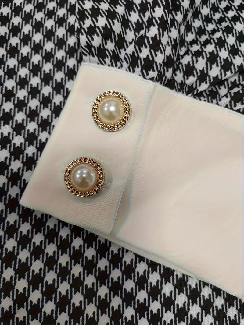 Women French Elegant Houndstooth Autumn Lace-Up Dress 5