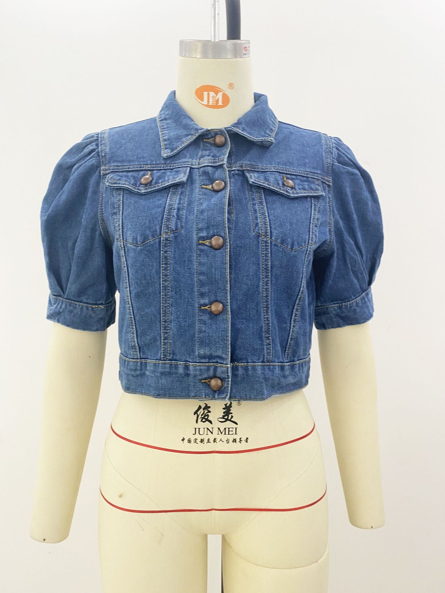 Denim Jacket Puff Sleeves Women's 3/4 Sleeve Coat 11